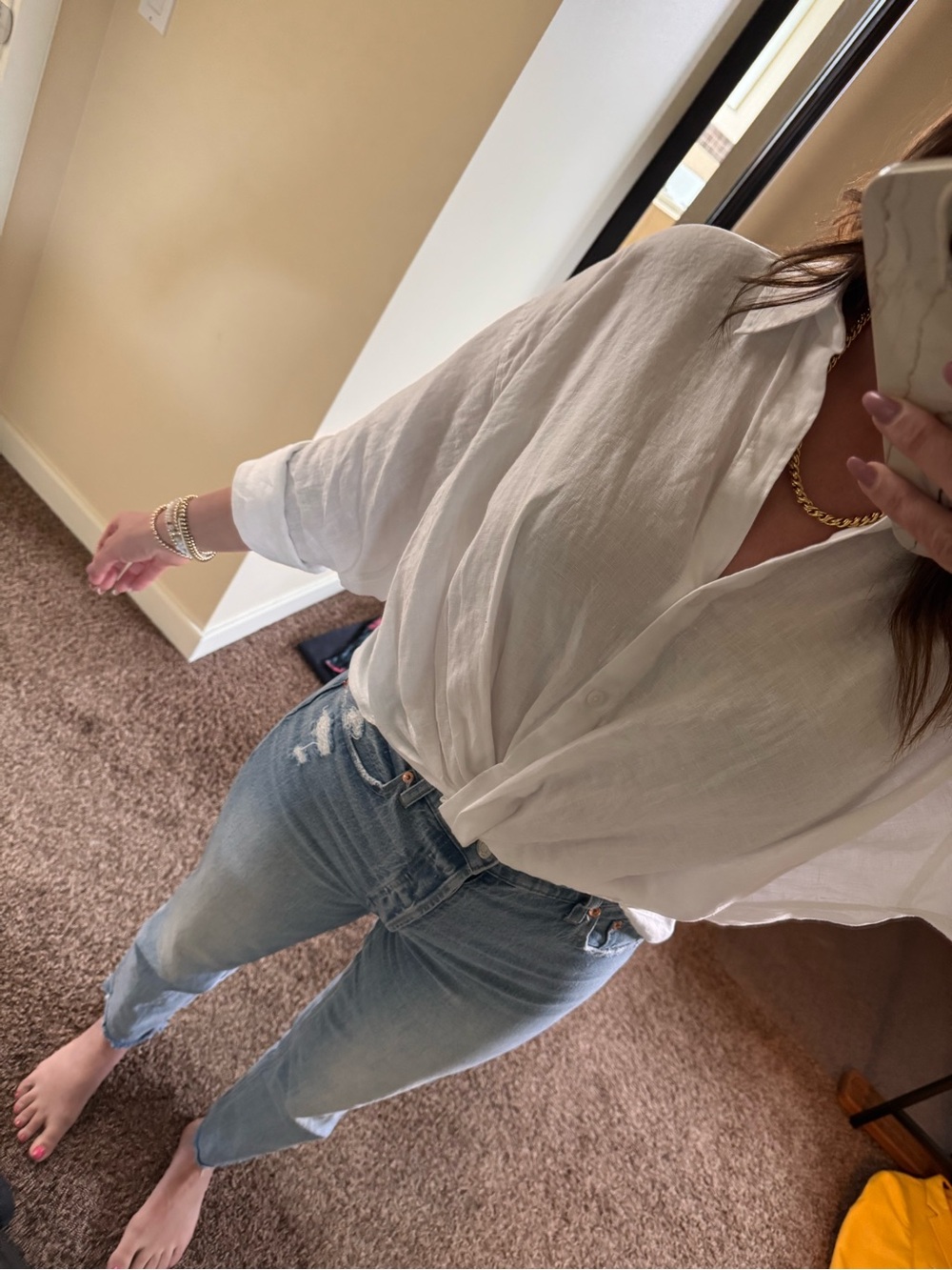 Little Moon White Button-Down Linen Shirt - Picture 3 of 3